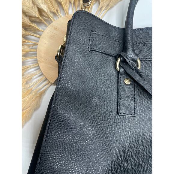 Michael Kors Hamilton Black Leather Satchel Shoulder Bag Tote Bag Gold Chain - Picture 10 of 13